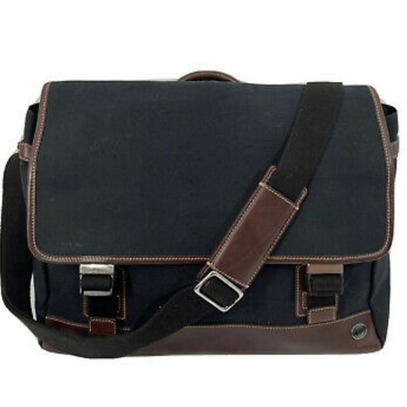 Coach black canvas brown trim leather crossbody/ Messenger - Picture 1 of 6